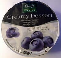 Coop Creamy dessert borůvka, jahoda, višeň, broskev a maracuja